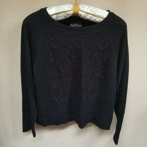 By Malene Birger Womens Medium Lace Front Pullover Knit Top Long Sleeve Black